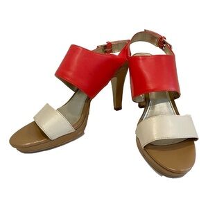 Anne Klein Terriko Slingback Pumps in Pink Coral and Cream Color Block Size 8M